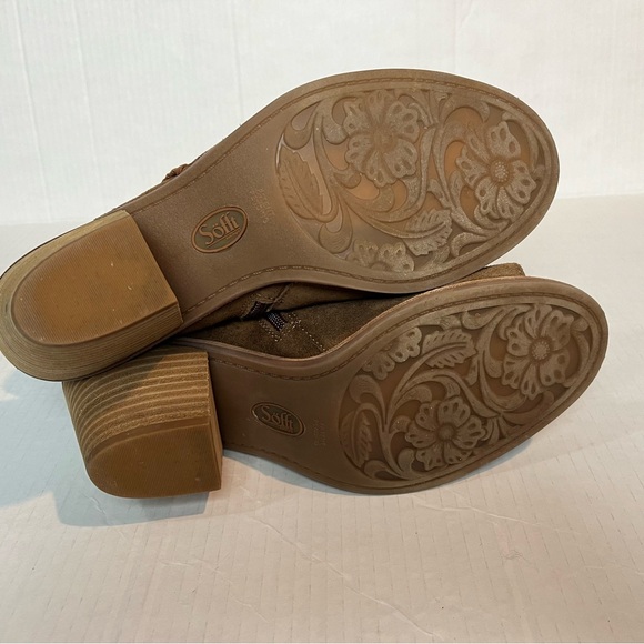 Sofft Sz 10M Suede Leather Peep Toe Block Heel Sandals Brown Boho Ankle Booties - Picture 8 of 10